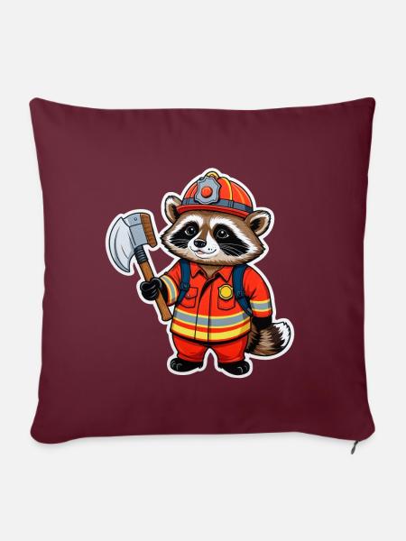 Feuerwehr Waschbär 01 - Sofakissen mit Füllung 45 x 45 cm - Burgunderrot
