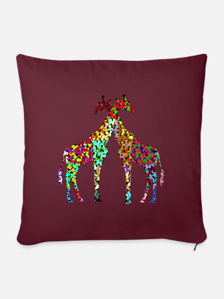 Zwei Giraffen - Sofakissen mit Füllung 45 x 45 cm - Burgunderrot