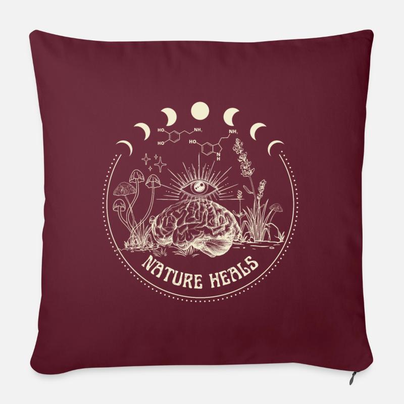 Nature Heals - Conception de bien-être psychédélique - Coussin et housse de 45 x 45 cm - bordeaux