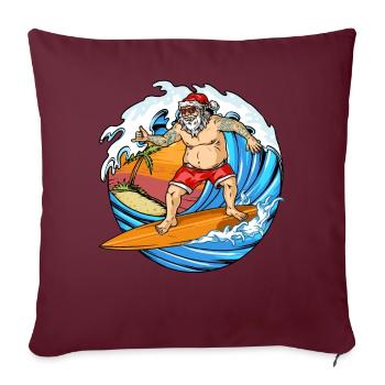 Noël, Père Noël surf, Planche de surf - Coussin et housse de 45 x 45 cm - bordeaux - Devant