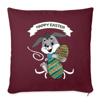 HAPPY EASTER, Osterhase, farbige Ostereier - Sofakissen mit Füllung 45 x 45 cm - Burgunderrot - Vorne