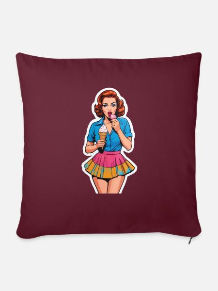 Retro Mädchen Eis essen - Sofakissen mit Füllung 45 x 45 cm - Burgunderrot