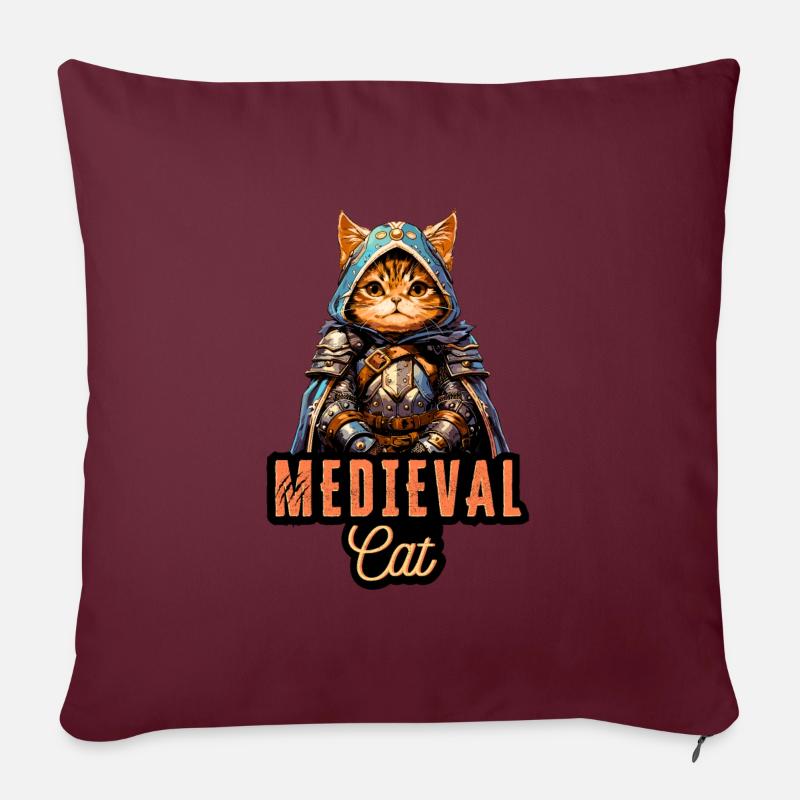 Chat médiéval : conception d’armure fantastique - Coussin et housse de 45 x 45 cm - bordeaux