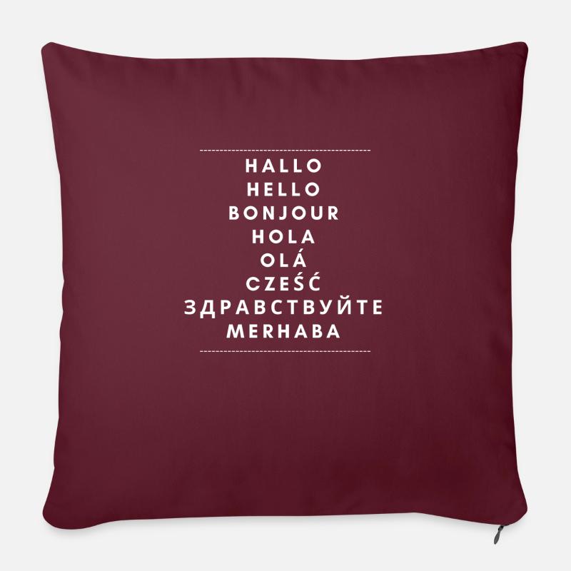 Hello - Hello - Bonjour - different languages - Sofa pillow with filling 45cm x 45cm - burgundy