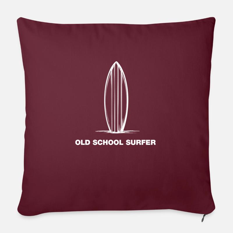 Planche de surf à l’ancienne/planche de surf dans le sable - Coussin et housse de 45 x 45 cm - bordeaux