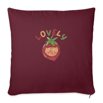 Chat super mignon dans le style kawaii belle tête de fraise - Coussin et housse de 45 x 45 cm - bordeaux - Devant