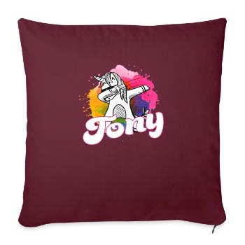 TONY - Schöner Mädchen Name mit coolem Einhorn - Sofakissen mit Füllung 45 x 45 cm - Burgunderrot - Vorne