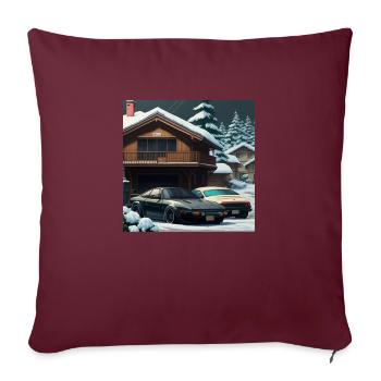 Un jour de neige avec une maison japonaise - Coussin et housse de 45 x 45 cm - bordeaux - Devant