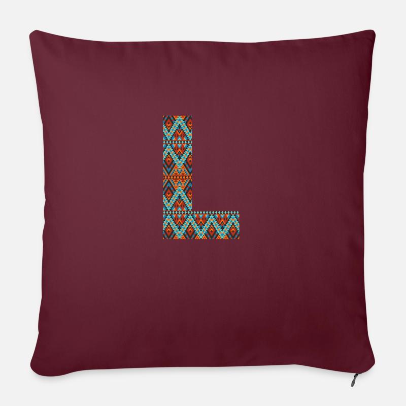 Lettre L- design boho, monogramme coloré - Coussin et housse de 45 x 45 cm - bordeaux