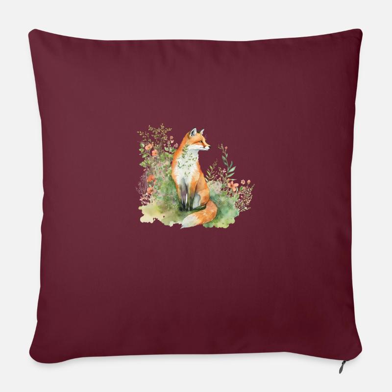 Renard dans le pré - Coussin et housse de 45 x 45 cm - bordeaux