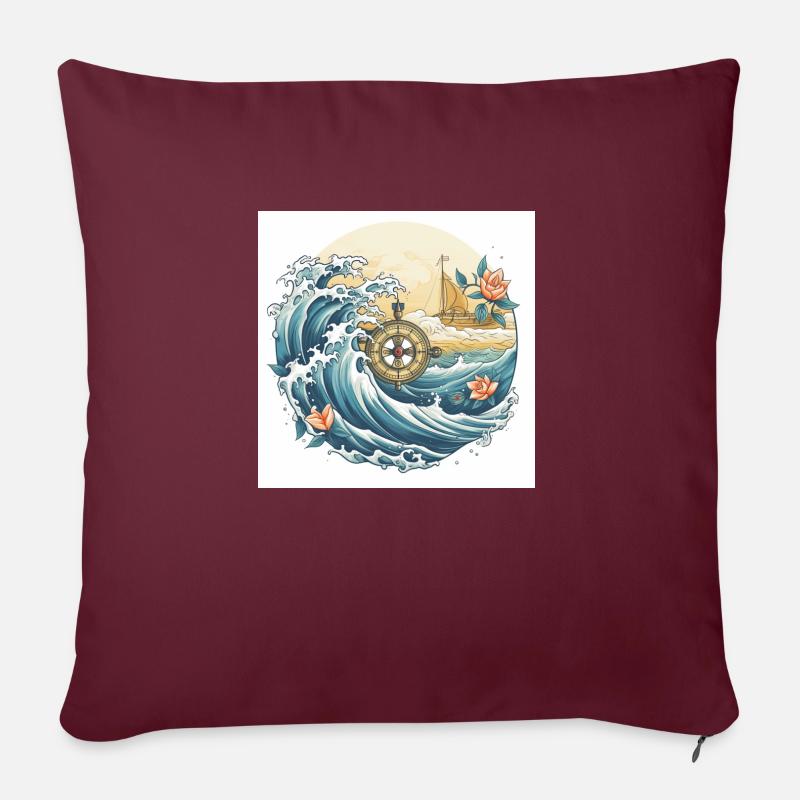 travel love symbol withe Kompass see waves - Sofakissen mit Füllung 45 x 45 cm - Burgunderrot