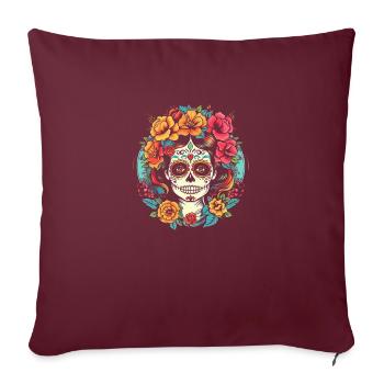 Totenkopf im Blumenstil | Blumen & Totenkopf | Mexikanische Kunst - Sofakissen mit Füllung 45 x 45 cm - Burgunderrot - Vorne