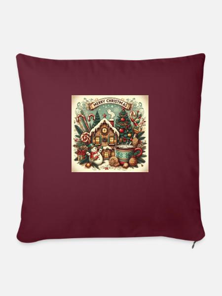 Nostalgisches Weihnachtsdesign - Sofakissen mit Füllung 45 x 45 cm - Burgunderrot