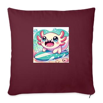 🐟 Hungriges Axolotl auf Surfbrett - Sofakissen mit Füllung 45 x 45 cm - Burgunderrot - Vorne