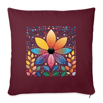 Blumenkunst bunte Flower-Art-Grafik in Dot Art - Sofakissen mit Füllung 45 x 45 cm - Burgunderrot - Vorne