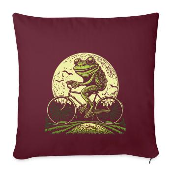 Cottagecore Frosch am Fahrrad - Sofakissen mit Füllung 45 x 45 cm - Burgunderrot - Vorne