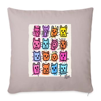 Animaux drôles et idiots et visages d’animaux - Coussin et housse de 45 x 45 cm - taupe clair - Devant