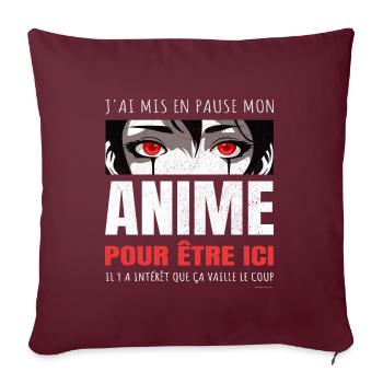 Anime En Pause - Personnage Manga - Coussin et housse de 45 x 45 cm - bordeaux - Devant