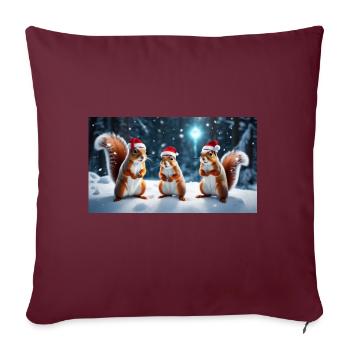 Trois écureuils de Noël - Coussin et housse de 45 x 45 cm - bordeaux - Devant