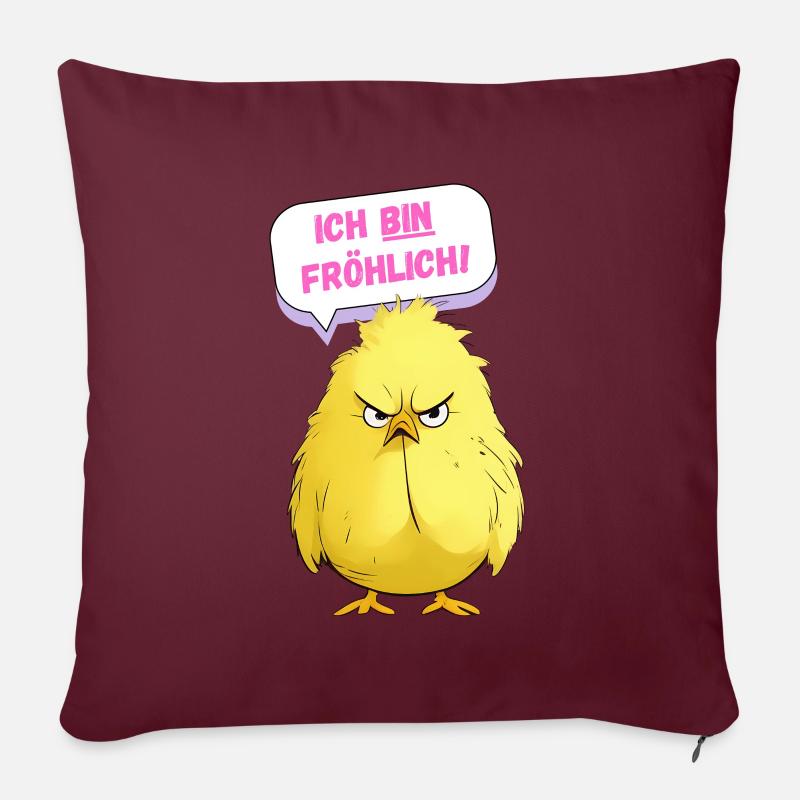 Grumpy Chicken - ich bin fröhlich - Sofakissen mit Füllung 45 x 45 cm - Burgunderrot
