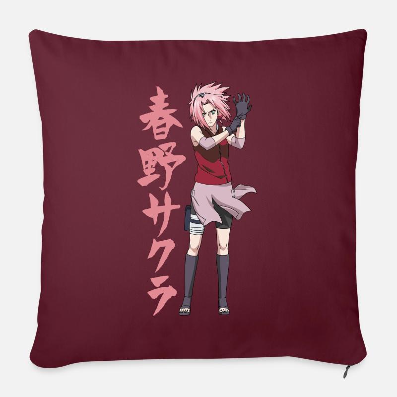 Naruto Shippuden Cool Design Avec Sakura - Coussin et housse de 45 x 45 cm - bordeaux
