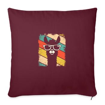 Rétro Lama Alpaga avec Lunettes de Soleil Lama Alpaka - Coussin et housse de 45 x 45 cm - bordeaux - Devant