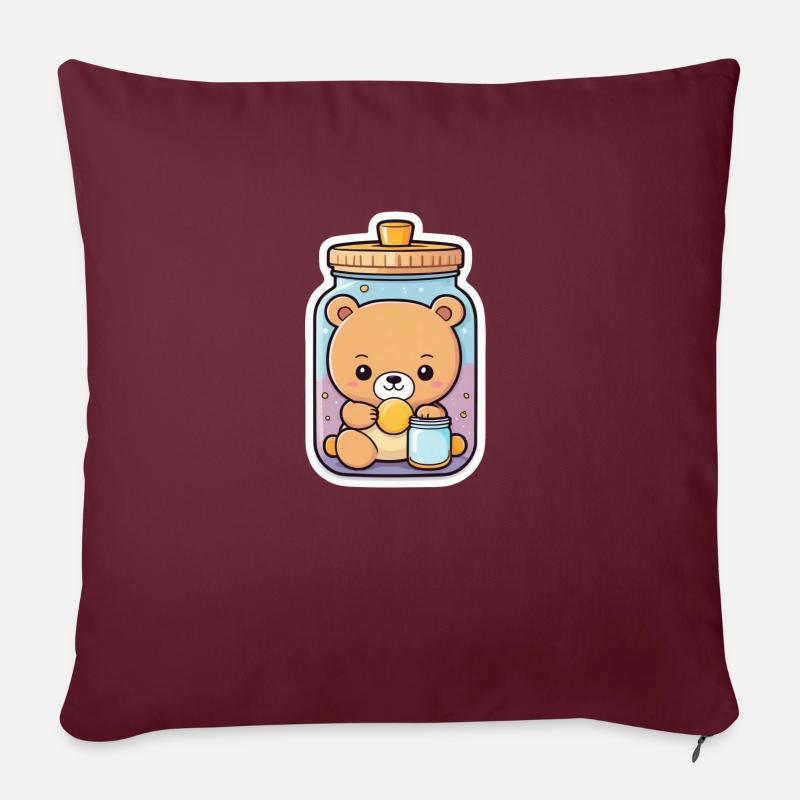 Cute bear in a jar - Sofa pillow with filling 45cm x 45cm - burgundy