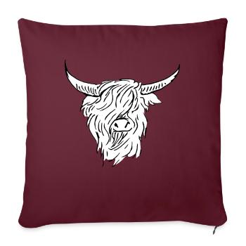dessin au trait blanc noir highlander écossais - Coussin et housse de 45 x 45 cm - bordeaux - Devant