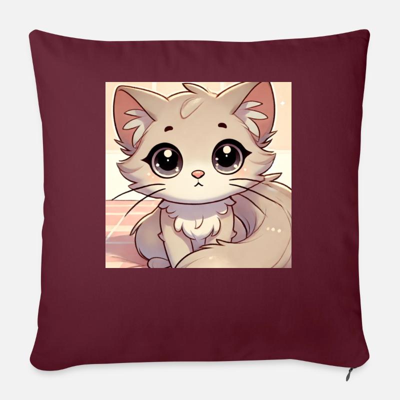 Süßes Kätzchen im Anime-Stil - Sofakissen mit Füllung 45 x 45 cm - Burgunderrot