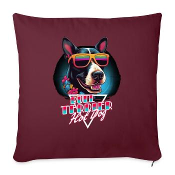 Retro Wave Bullterrier Hot Dog Shirt - Sofakissen mit Füllung 45 x 45 cm - Burgunderrot - Vorne