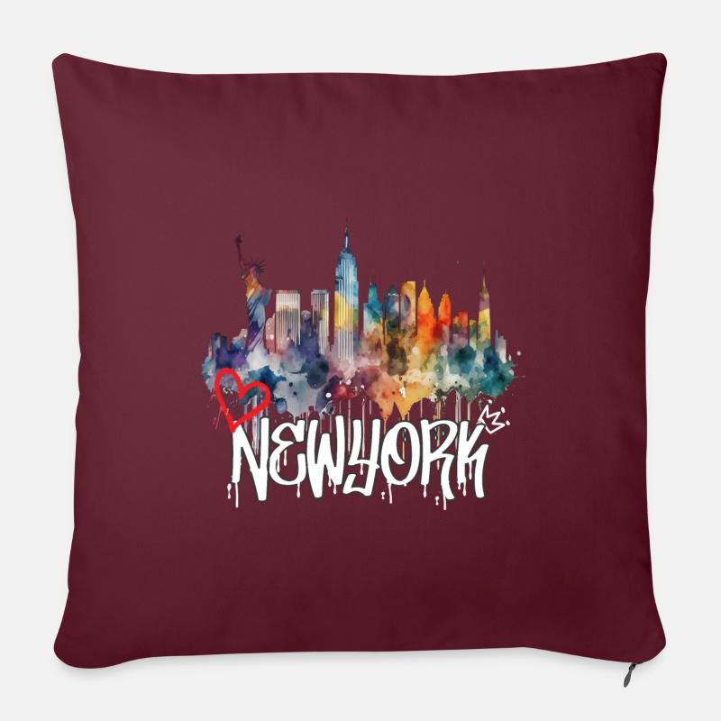New York Skyline Graffiti Lettering - Sofa pillow with filling 45cm x 45cm - burgundy