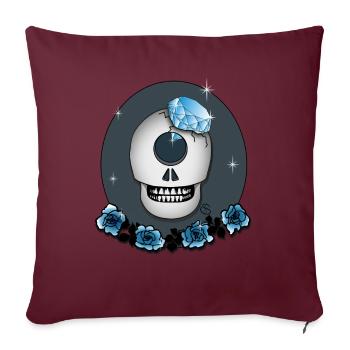 Crâne avec Rose, Diamant en T-shirt bleu et plus - Coussin et housse de 45 x 45 cm - bordeaux - Devant