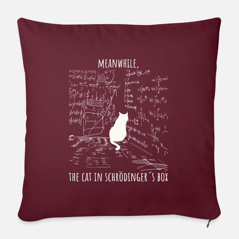 Le chat de Schrödinger Nerd Humour Physique Design - Coussin et housse de 45 x 45 cm - bordeaux