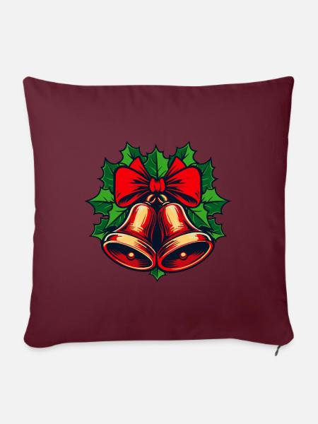 Weihnachtsglocken mit Stechpalme - Sofakissen mit Füllung 45 x 45 cm - Burgunderrot