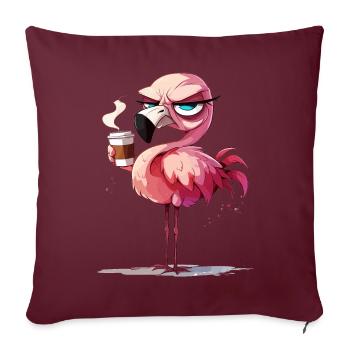 Drôle de flamant rose | Café et flamant rose | Grognon - Coussin et housse de 45 x 45 cm - bordeaux - Devant