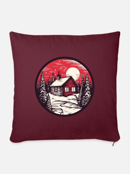 Winterhütte - Sofakissen mit Füllung 45 x 45 cm - Burgunderrot