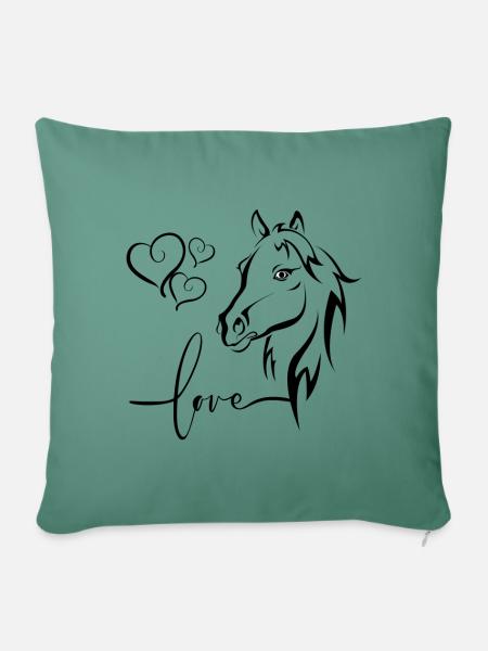 Pferd Herzen Liebe - Sofakissen mit Füllung 45 x 45 cm - Tanngrün