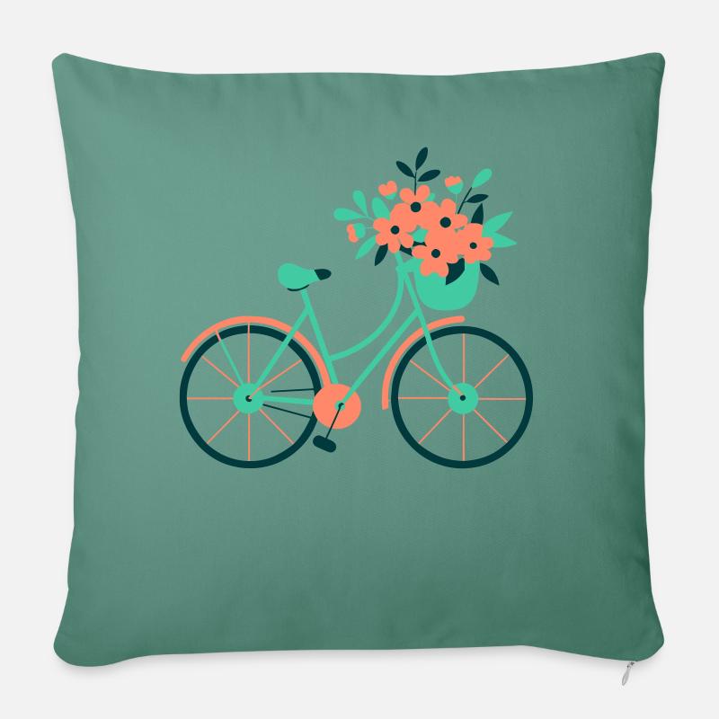 Fahrrad mit Blumen personalisierbar - Sofakissen mit Füllung 45 x 45 cm - Tanngrün