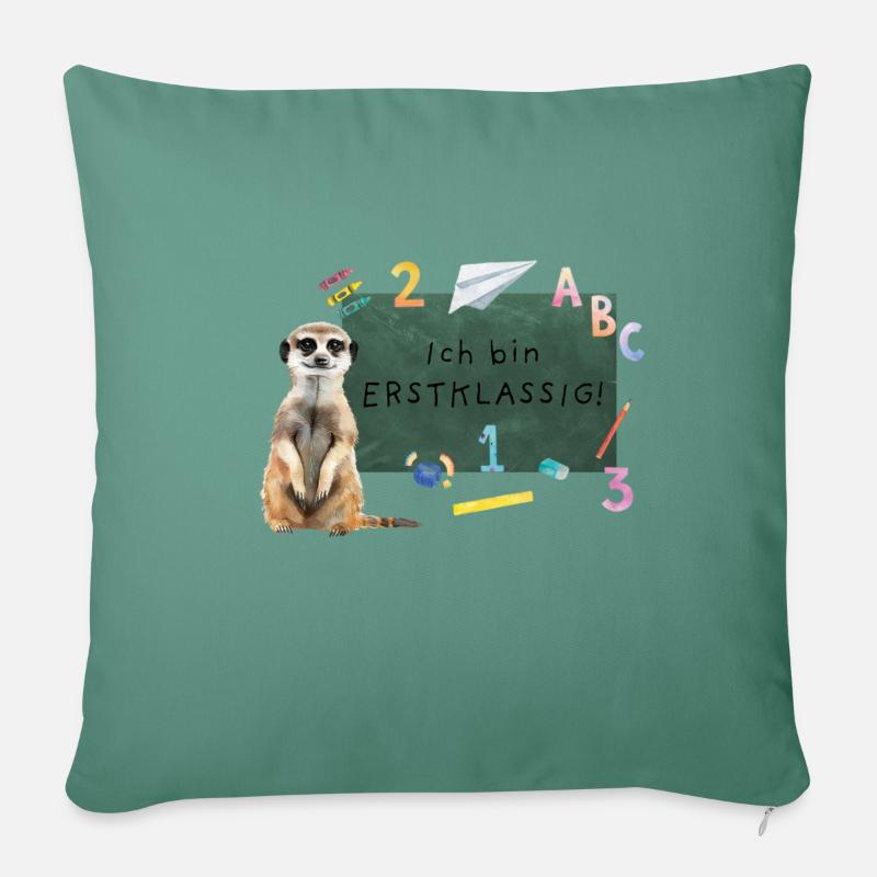 Erdmännchen Einschulung - Sofakissen mit Füllung 45 x 45 cm - Tanngrün