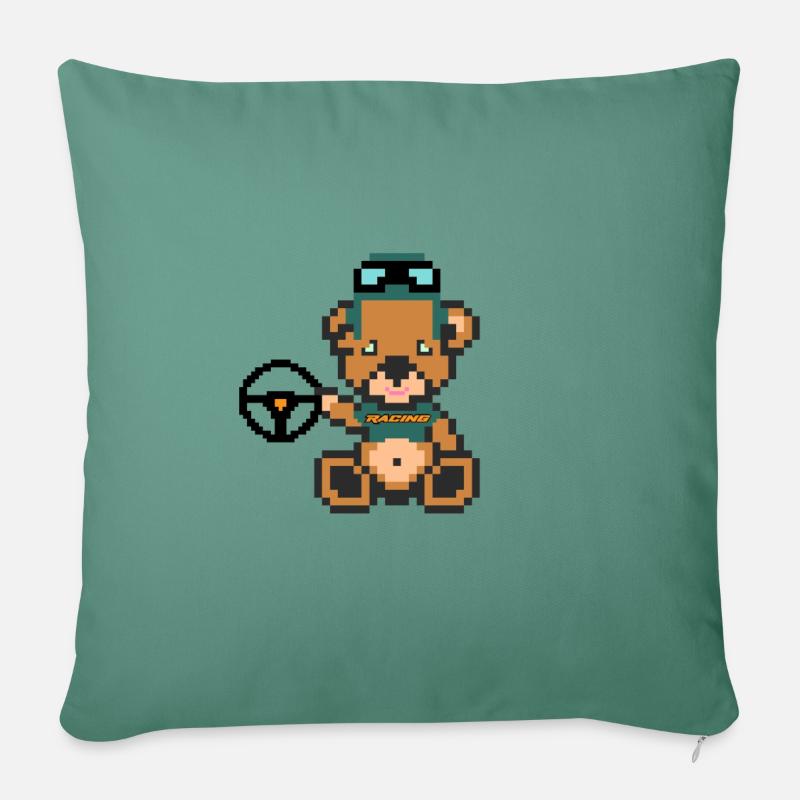 Pixel Bear Racing - Coussin et housse de 45 x 45 cm - vert sapin