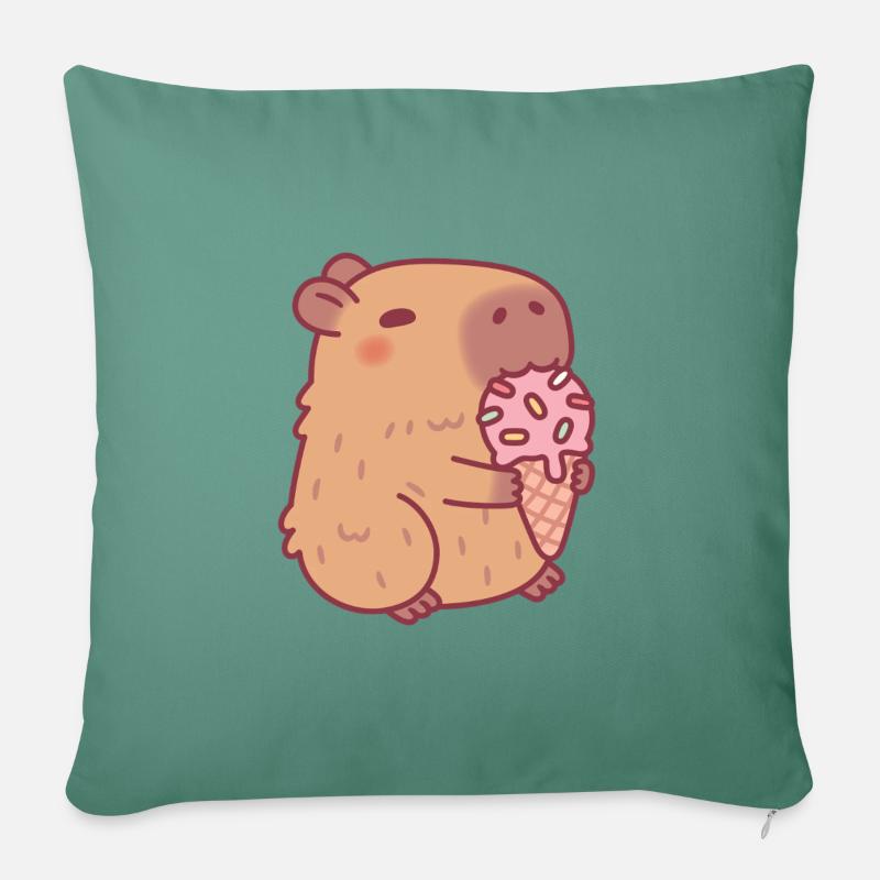 Süßes Capybara isst Gelato - Sofakissen mit Füllung 45 x 45 cm - Tanngrün
