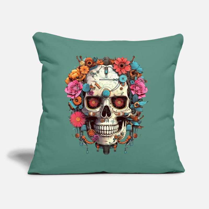 Cyborg Skull Robot Android Sugar Skull Coussin et housse de 45 x 45 cm