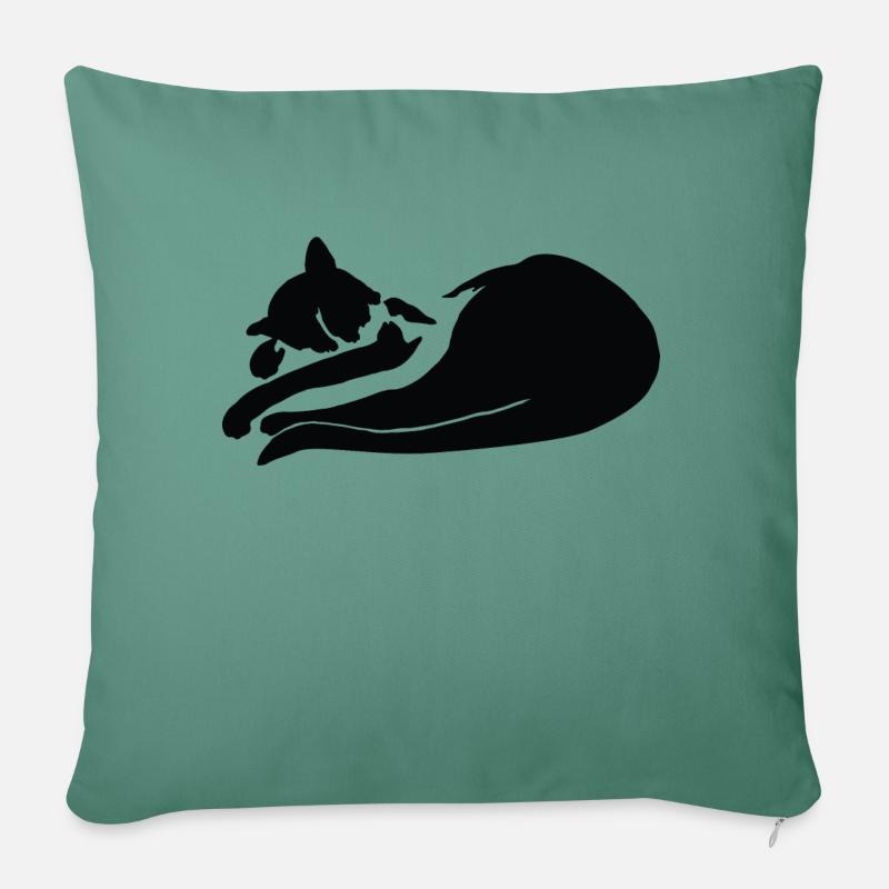 Chat endormi - Coussin et housse de 45 x 45 cm - vert sapin