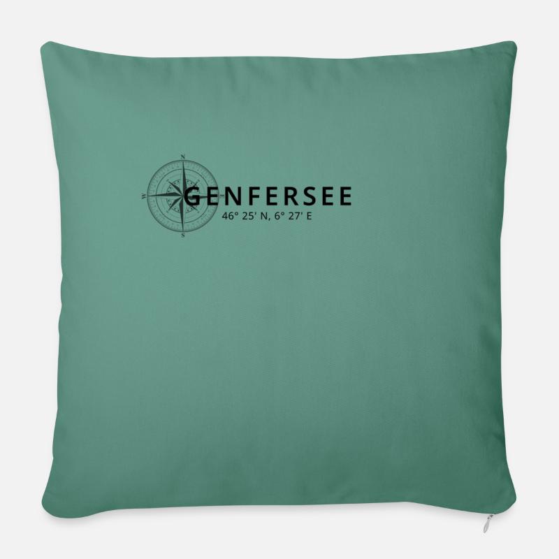 Genfersee Kompass Design - Sofakissen mit Füllung 45 x 45 cm - Tanngrün