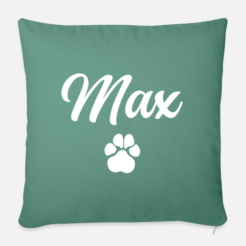 Nom de chien MAX avec patte - Coussin et housse de 45 x 45 cm - vert sapin