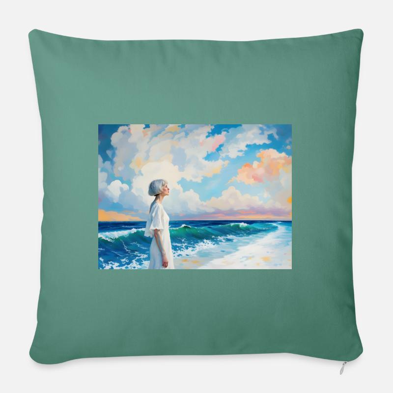 Maman sur la plage 3 - Coussin et housse de 45 x 45 cm - vert sapin