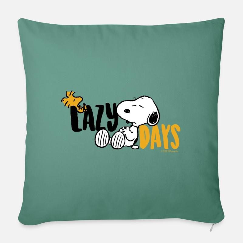Peanuts Snoopy Lazy Days Feignant - Coussin et housse de 45 x 45 cm - vert sapin