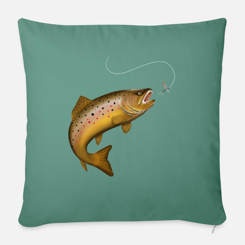 Bachforelle Forelle Fisch Fliegenfischen - Sofakissen mit Füllung 45 x 45 cm - Tanngrün