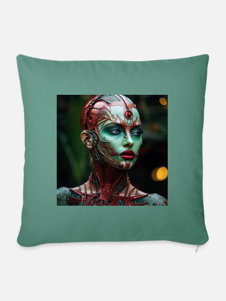 Weiblicher Cyborg - Sofakissen mit Füllung 45 x 45 cm - Tanngrün