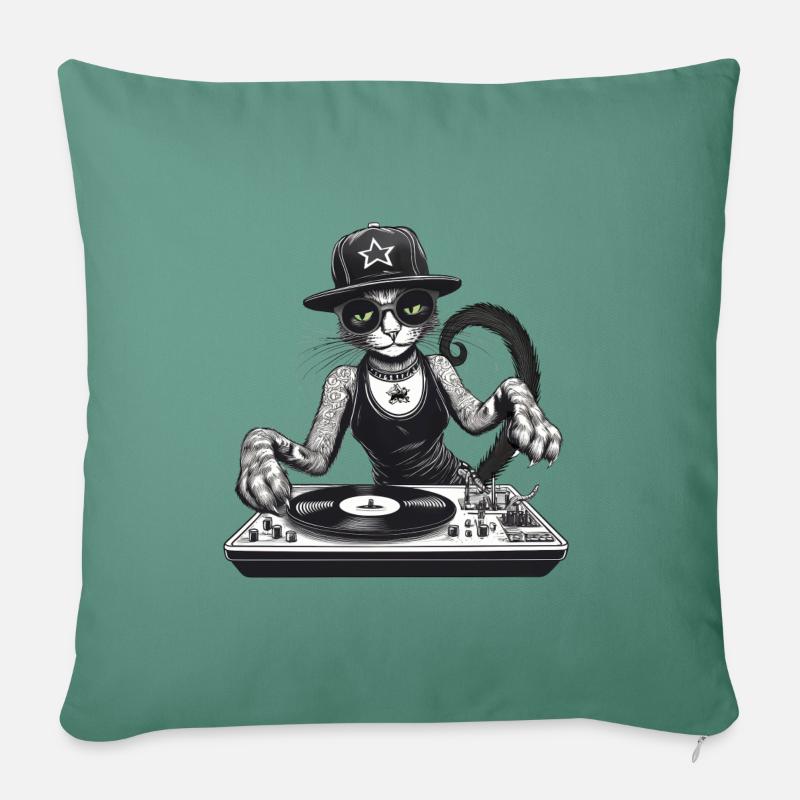 Cool Cat DJane - Coussin et housse de 45 x 45 cm - vert sapin